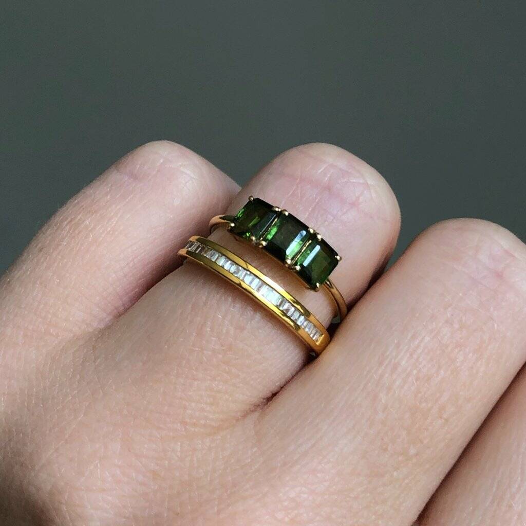 14k Gold Vermeil Deco Ring In Green Tourmaline, 1 of 9