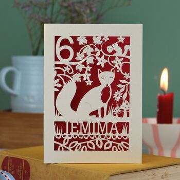 Personalised Papercut Fox Birthday Card, 2 of 8