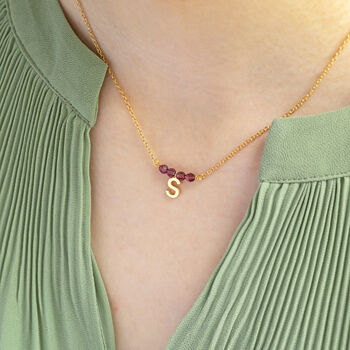 Birthstone Bar Necklace With Initial Charm, 3 of 12