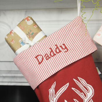 Personalised Red And White Stag Christmas Stocking, 7 of 7
