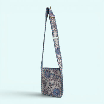Mini Cross Body Bag | Pale Blue And White Block Print Floral, 3 of 5