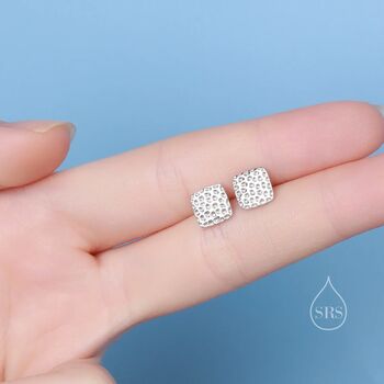 Hammered Square Stud Earrings In Sterling Silver, 4 of 12
