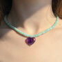 Gemstone Bead Necklace With Amethyst Heart, thumbnail 1 of 6