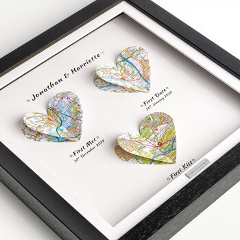 Three Personalised Heart Maps Framed Print, 8 of 12