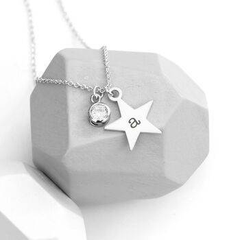 Engraved Silver Plated Star Birthstone Crystal Necklace, 9 of 12