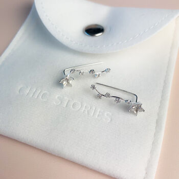 Sterling Silver Crystal Star Ear Climber Earrings, 5 of 6
