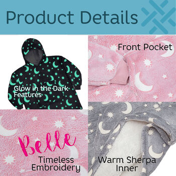 Personalised Kids Glow In The Dark Oversized Hooded Blanket, 2 of 9