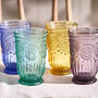 Set Of Four Vintage Colour Embossed Highball Tumblers, thumbnail 1 of 5