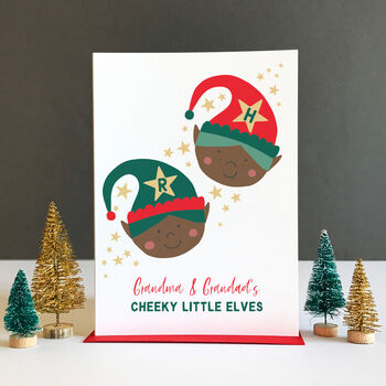 Grandparent Cheeky Elves Personalised Christmas Card, 3 of 9