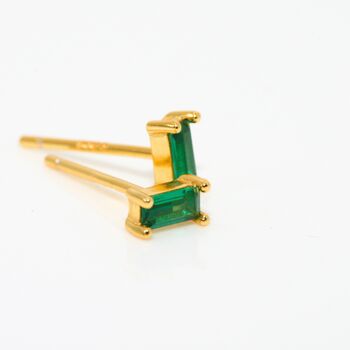 Gold Emerald Cz Stud Earrings, 6 of 6