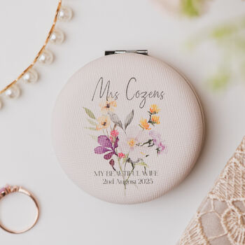 Luxury Compact Mirror Featuring Delicate Watercolour Wildflowers And A Personalised Message, 2 of 4