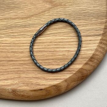 Men's Leather Slim Plaited Bracelet, 6 of 8