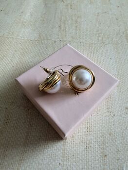 Pearl Gold Stud Earrings, 3 of 5