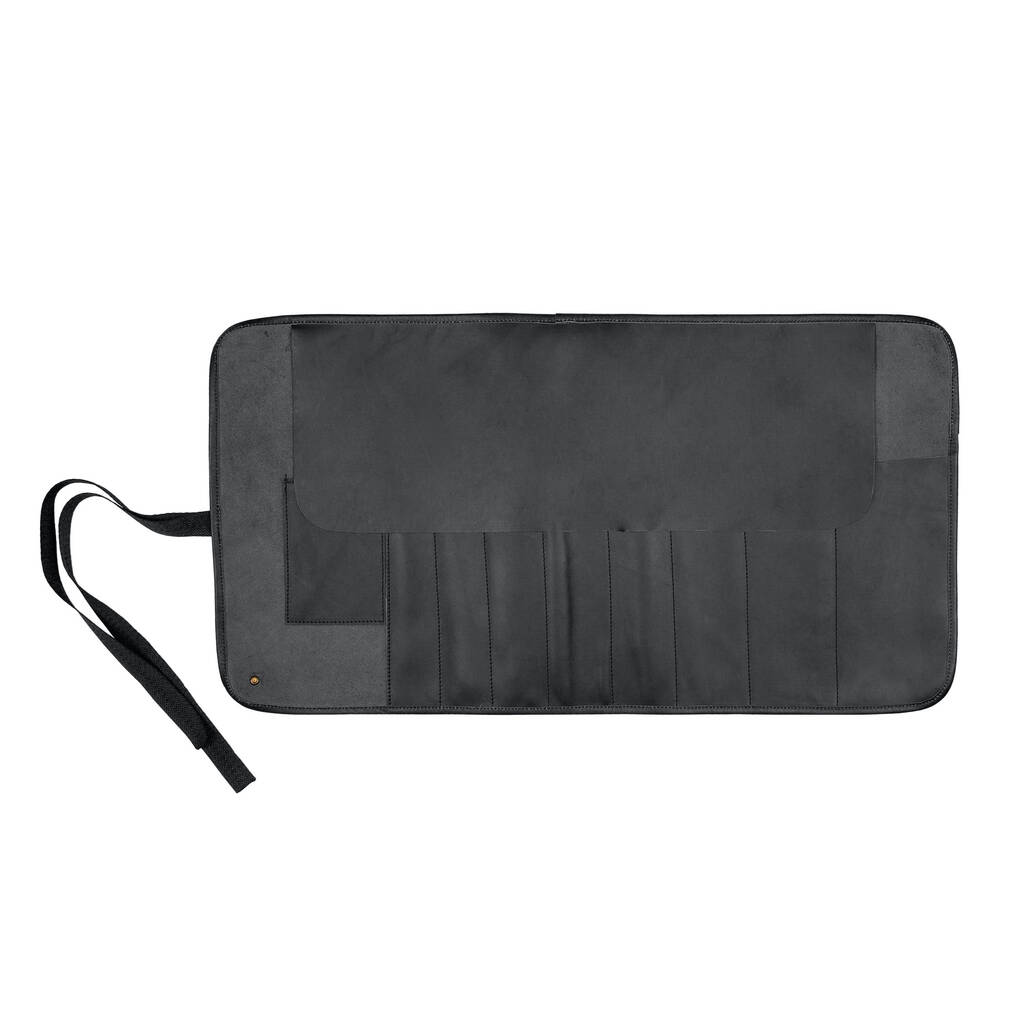 Personalised Black Leather Knife Roll By MAHI Leather