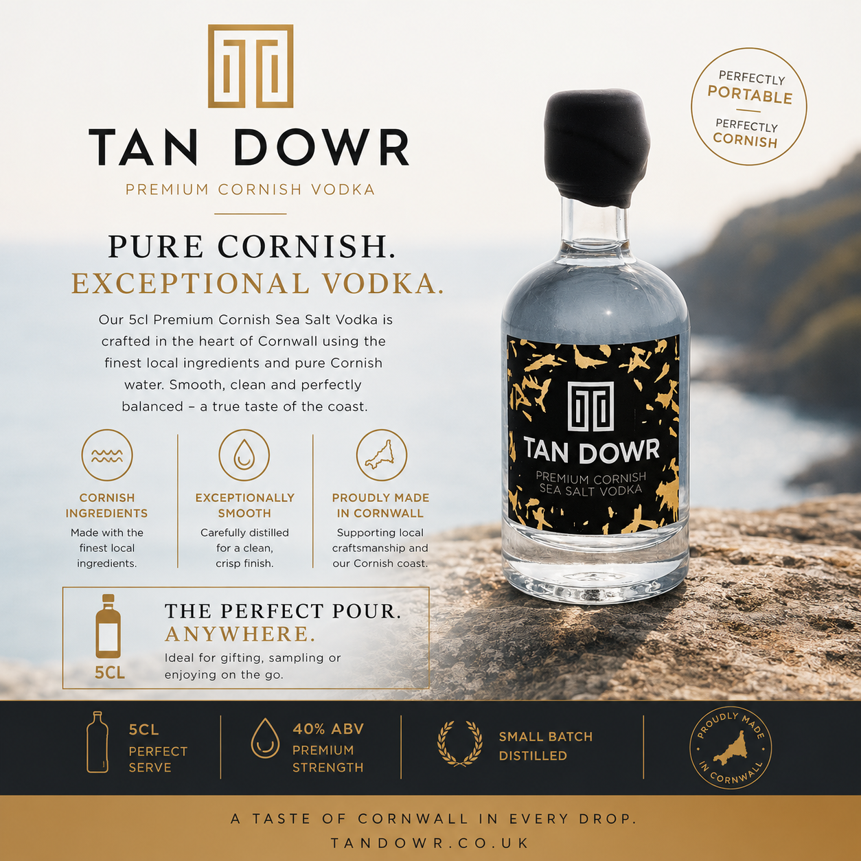 Tan Dowr Vodka Tan Dowr Premium Cornish Sea Salt Vodka 5Cl Miniature