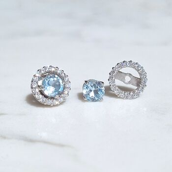 Blue Topaz Stud Earrings With Removable Halo, 2 of 10