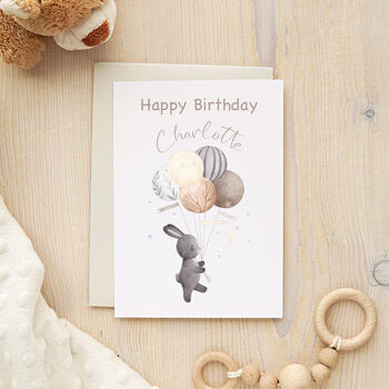 Personalised Rabbit And Balloons Birthday Card, 2 of 2