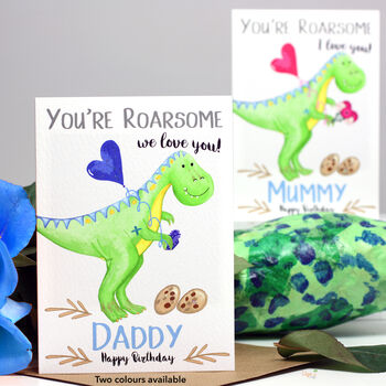 Personalised Dinosaur 'Love You' Blue Birthday Card, 5 of 6