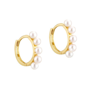 9ct Solid Gold Pearl Hoop Earrings, 6 of 7