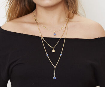 Long Gold Plated Multi Strand Blue Chalcedony Necklace, 3 of 9