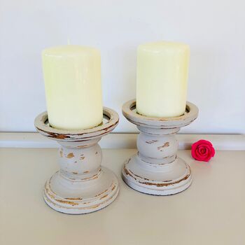 Pair Of Vintage Hand Painted Pillar Candlesticks ~ 15, 2 of 4
