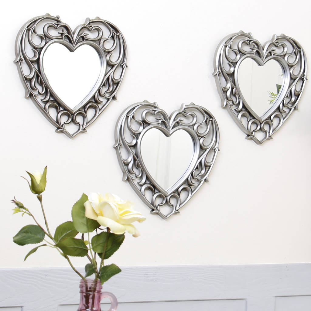 set of three champagne heart wall mirrors by dibor