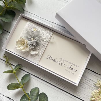Handmade Wedding Money Wallet Silver Grey Flower, 3 of 6