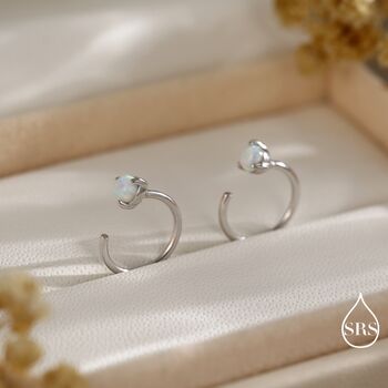 Tiny Opal Huggie Hoop Threader Earrings In Sterling Silver, 3 of 12