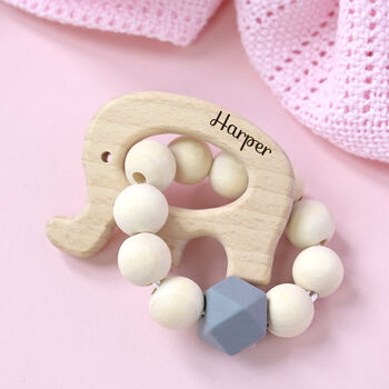 Personalised Wooden Elephant Teether Ring, 3 of 3