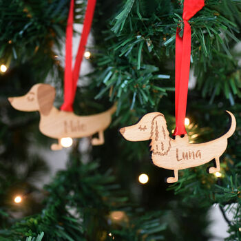 Dachshund Personalised Dog Wooden Christmas Decoration, 10 of 12