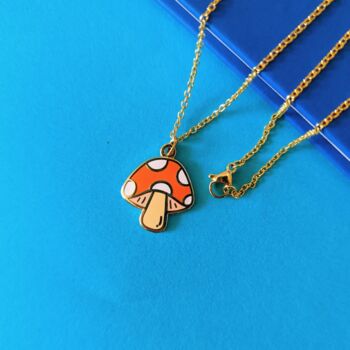 Mushroom Gold Plated Enamel Charm Necklace, 3 of 4