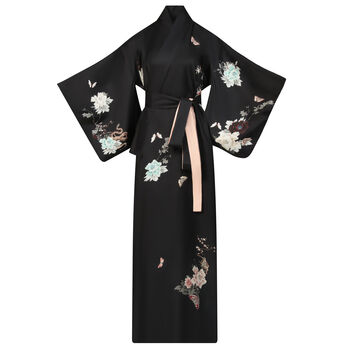 Silk Kimono Dressing Gown Royal Peacock | Black, 2 of 10