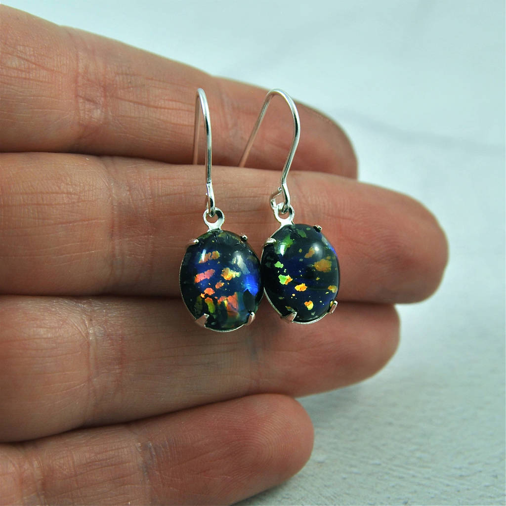 Black Fire Opal Earrings In Gold Or Silver By Penny Masquerade ...