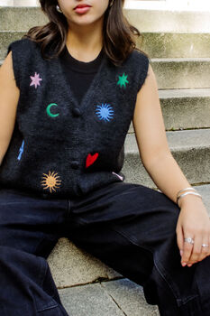 Astrology Embroidered Knit Sleeveless Vest, 6 of 6