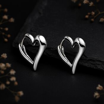 Sterling Silver Chunky Heart Hinged Hoop Earrings, 2 of 8