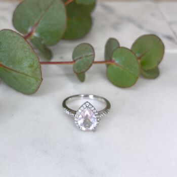 Rose Quartz 925 Sterling Silver Pear Drop Ring, 2 of 5