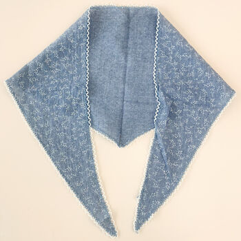 Dainty Blue And White Flower Print Triangle Scarf, 3 of 4