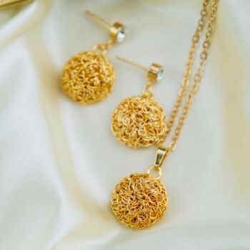 Gold Plated Round Wire Wrapped Statement Drop Earrings, 2 of 4