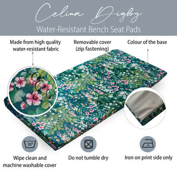 Water Resistant Bench Seat Pad Cottage Garden Teal, 3 of 6