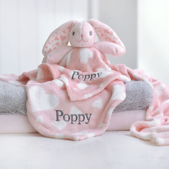 Personalised Bunny Hearts Comforter And Blanket Set, 2 of 9