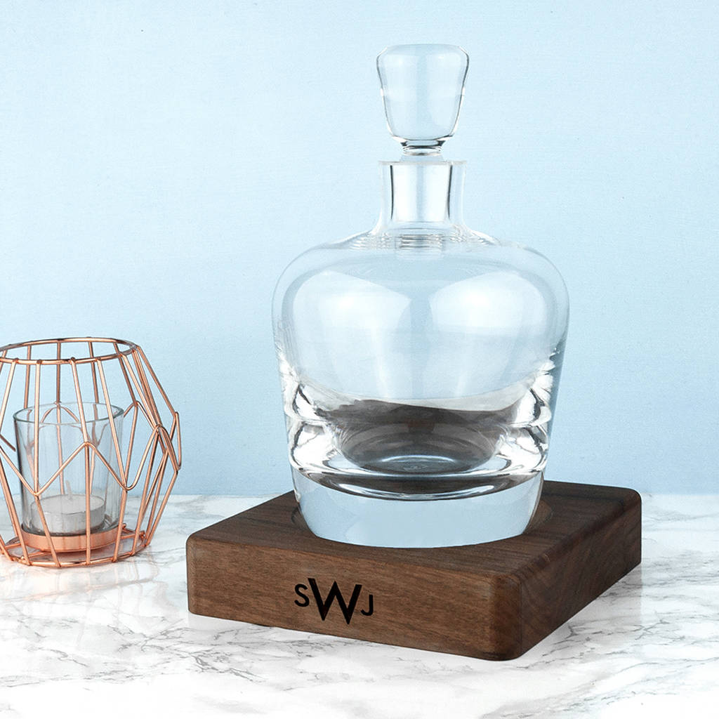 Monogrammed L.S.A. Whisky Decanter And Walnut Base, 1 of 2