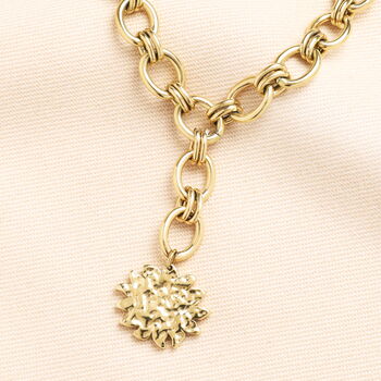 Stainless Steel Hammered Sun Pendant Necklace In Gold, 2 of 3