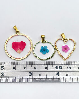 Pink Blue Flowers Medium Circle Gold Plated Earrings, 9 of 9