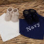 Navy Blue Embroidered Cotton Baby Bandana Bib, thumbnail 8 of 8