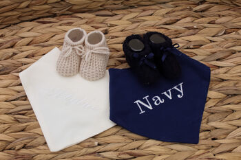 Navy Blue Embroidered Cotton Baby Bandana Bib, 8 of 8