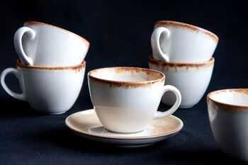 White Set Of Six Handmade Porcelain Tea Cup With Saucer, 3 of 12