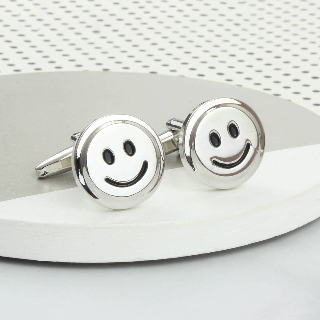 Image of Silver Smiley Face Cufflinks, Silver