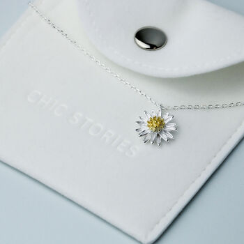 Sterling Silver Daisy Pendant Necklace, 5 of 6