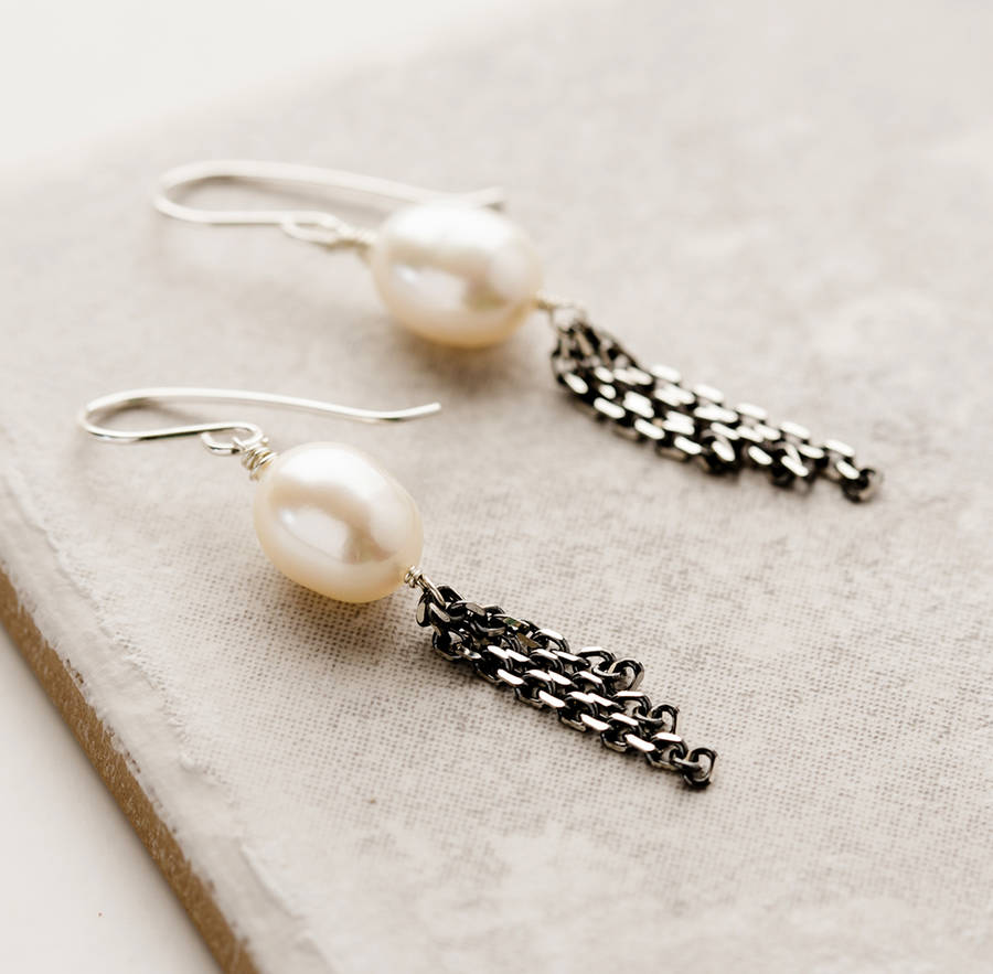 Freshwater Pearl Chain Fringe Earrings By Sarah Hickey