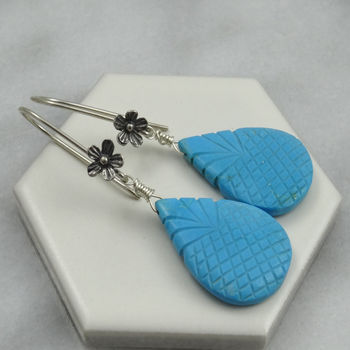 Carved Turquoise Earrings In Oxidised Silver, 2 of 4